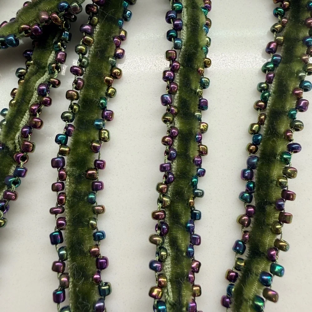 Beaded Turtle Velvet Crossbody Bag in Olive Green - Picture 6 of 6